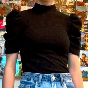 Forever 21 mock neck puffed sleeve ribbed blouse!